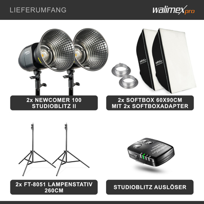 Set drite studio Walimex Pro Newcomer 100 II Double, 2x blic studio, softbox 60x90 cm, i zi