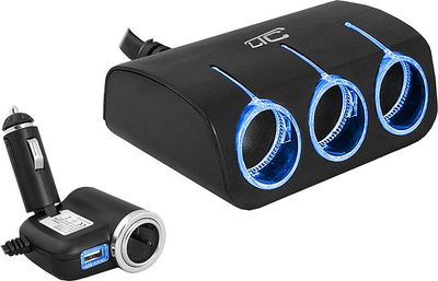 Mbushës Adaptor LTC CAR FIRE LED fole 3 + 1 (120W) + USB 1200mA, 12 / 24V, e zezë