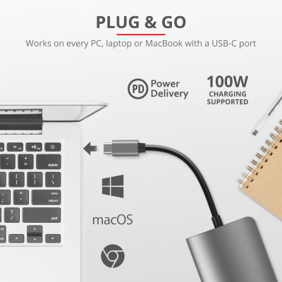 Docking station USB C Trust Dalyx 7 in 1, 4K, 100W, gri