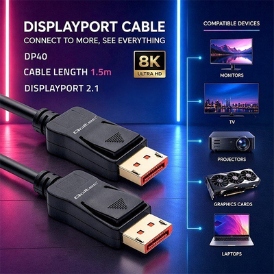 Kabllo DisplayPort Qoltec 52731, DP 2.1, 8K, 1.5m, e zezë