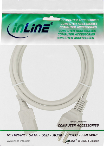 Kabllo rryme InLine, CEE 7/7 drejt, IEC C13 3 pin, 5m, gri