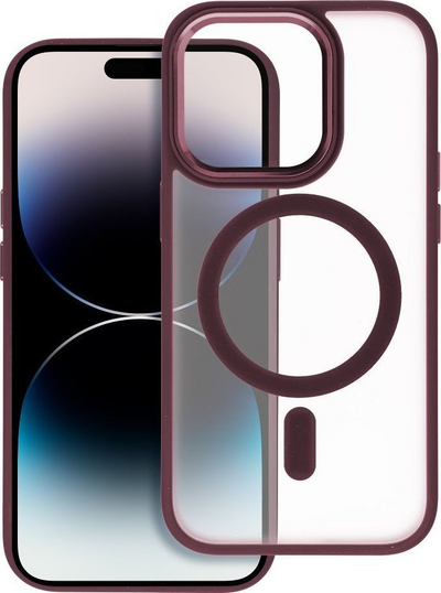 Këllëf silikoni për iPhone 13 Pro Max, me MagSafe, mat transparent, i kuq vishnje