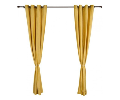 Set perde kadifeje 2 copë, 140x270 cm, poliester, të verdha