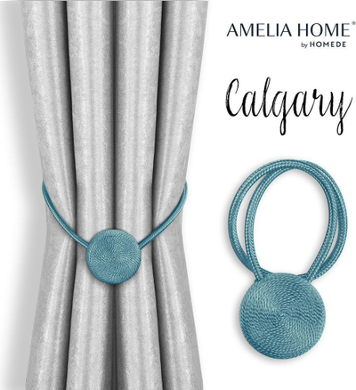 Kapëse perde zbukuruese Amelia Home Calgary, set me 2 copë, rrethore me litar, ngjyrë turkeze