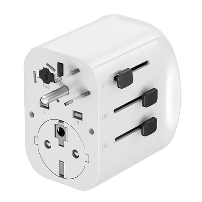 Adapter universal udhëtimi Gembird GROUND, 15W, 3x USB, i bardhë