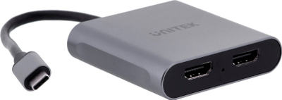 Adapter USB Unitek V1404B, USB C në 2x HDMI, 4K 60Hz, gri hapësinor