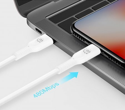 Kabllo Manhattan USB‑C me Lightning, 1 m, MFi, i bardhë