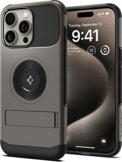 Kuti mbrojtëse Spigen Slim Armor MagSafe për iPhone 16 Pro Max, mbrojtje e fortë, e zezë