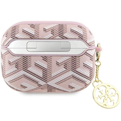 Kuti mbrojtëse Guess GCube Charm për AirPods Pro 2, lëkurë eko, me varëse 4G, rozë