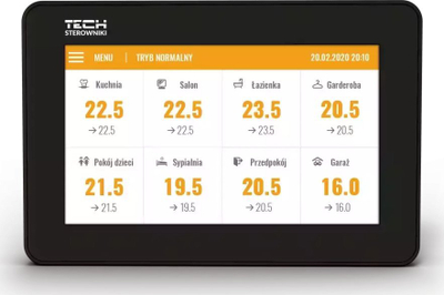 Panel kontrolli TECH Controllers M-8n për ngrohje nën dysheme, me prekje 4.3\", i zi
