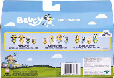 Set figurina Bluey për Halloween, 4 copa, 2.5\", me lloj-lloj aksesorësh, shumëngjyrëshe