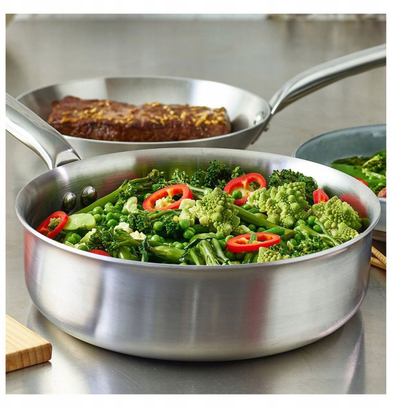 Tigan sauté De Buyer Alchimy, 28 cm, çelik inox shumë shtresor, ngjyrë argjendtë