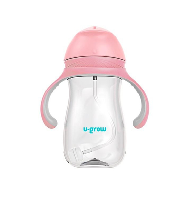Gotë fëmijësh U Grow, tritan, me pipëz 300ml, rozë