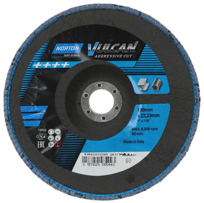 Disk lamelar Norton Vulcan Zirconia FLD FDTF, 180mm, P80, i zi
