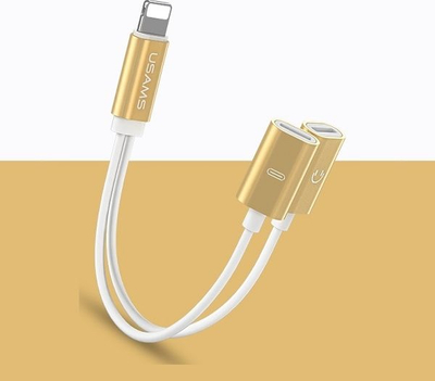 Adapter Lightning Usams US-SJ160, 2x Lightning, për iPhone dhe iPad, ari