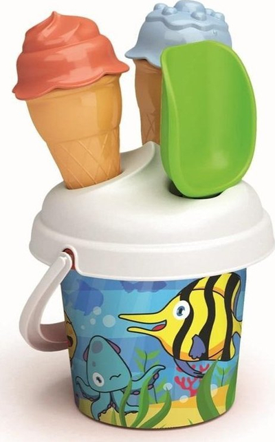 Set lodrash rëre Sand Molds Fish And Ice Cream, forma peshq dhe akullore, me lopatë, shumëngjyrëshe