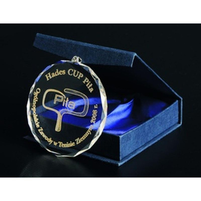 Medalje xhami Tryumf Engraved Glass, 80mm, me kuti, transparente