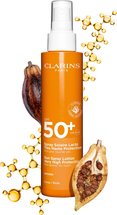 Spray krem dielli Clarins Sun Spray Lotion, SPF50+, trup, 150ml