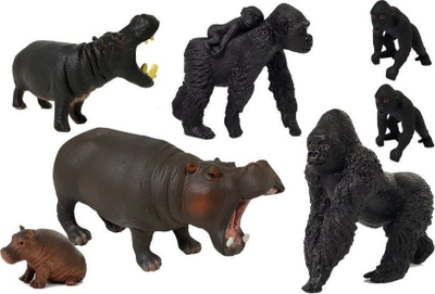 Set lodrash LEAN Safari Animal Figures, figurina hipopotamë dhe gorilla, plastikë, shumëngjyrësh