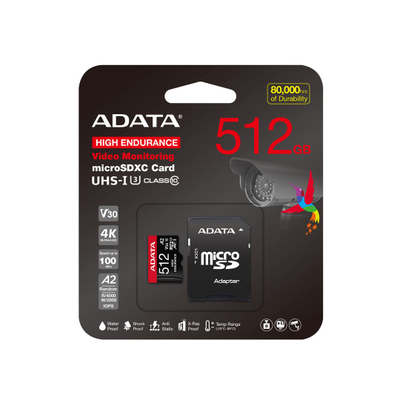 Kartë memorie ADATA High Endurance MicroSDXC, 512GB, Class 10 UHS I U3 A2 V30
