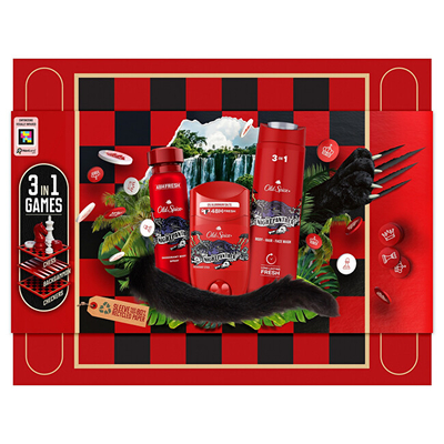 Set Old Spice Nightpanther Xhel dushi 400 ml + Deodorant 150 ml + Deodorant 50 ml + Lojë tavoline 3in1