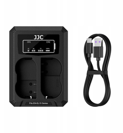 Karikues baterie Nitecore DCH-EL15TC, dy kanale, USB-C, për Nikon EN-EL15, i zi