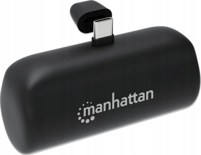 Power bank Manhattan, 5000 mAh, USB C me plug të futmë, me kickstand, i zi