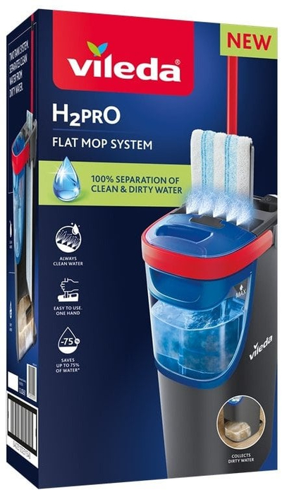 Mop i sheshtë Vileda H2Pro Flat System, me sistem spërkatje, gri