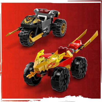 Lodër LEGO Ninjago Kai and Ras Car and Motorbike Battle 71789, set me ndërtim, 4+, shumëngjyrëshe