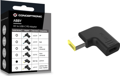 Adapter DC në USB C Conceptronic ABBY15PC05, për Lenovo Slim Tip, 18–20V, i zi