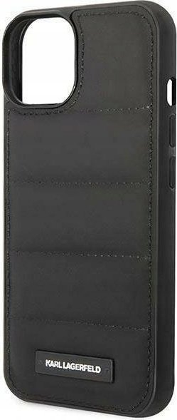 Kapak telefoni Karl Lagerfeld Puffy Elongated Logo për iPhone 14 Plus, lëkurë natyrale, i zi