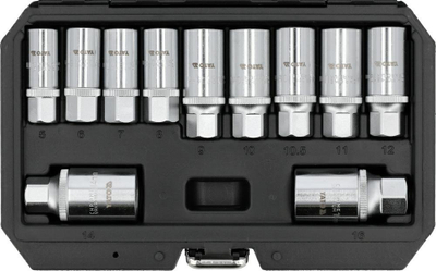 Set çelësa gotë për bulona Yato YT-06201, 11 copë, kap 3/8" dhe 1/2", në kuti plastike