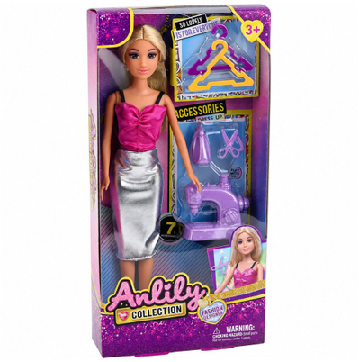 Kukull LeanToys Anlily Designer Clothes, 30cm, me makinë qepëse dhe aksesorë, truproze