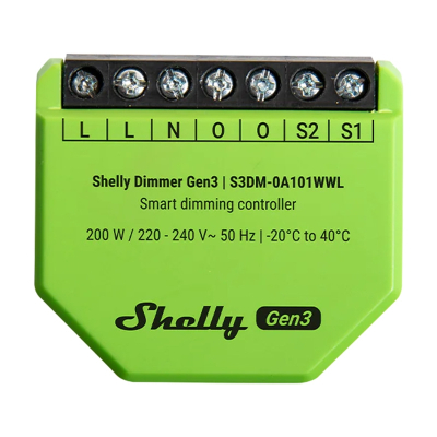 Dimmer i mençur Shelly Dimmer Gen3, 200W, 220-240V, jeshil