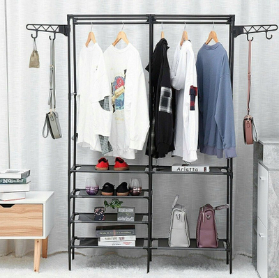 Raft rrobash Standing Clothes Rack Double, metal, me 2 shtylla e rafte, i zi