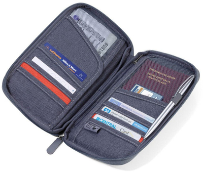Portofol udhëtimi Troika SAFE FLIGHT, 12 xhepa, RFID, gri portokalli