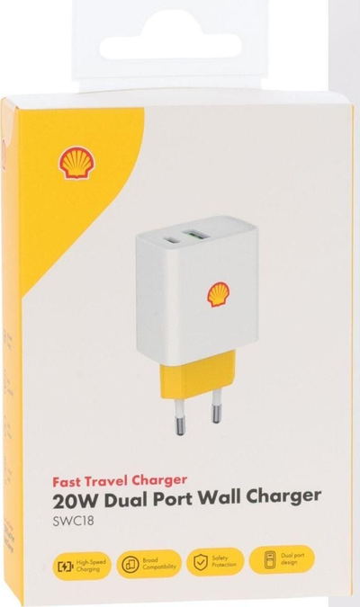 Karikues muri Shell Charger, 20W, 2x USB, i bardhë