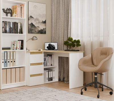 Tavolinë pune Nicea Desk, 120x48cm, 3 sirtarë, e bardhë lisi