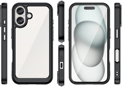 Mbulesë telefoni Hurtel Outer Space për iPhone 16e, kornizë fleksibile, pjesë e pasme e fortë, e zezë