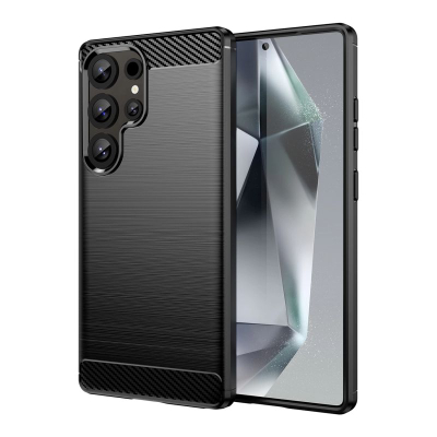 Kuti silikoni për telefon Samsung Galaxy S25 Ultra, pamje karbon, mbron nga goditjet, ngjyrë e zezë