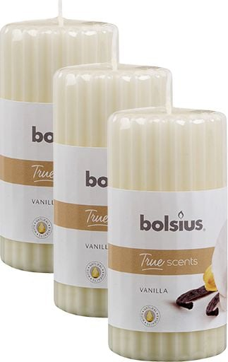 Qiri me aromë Bolsius True Scents Vanilla Pillar 120mm, diametër 58mm, krem