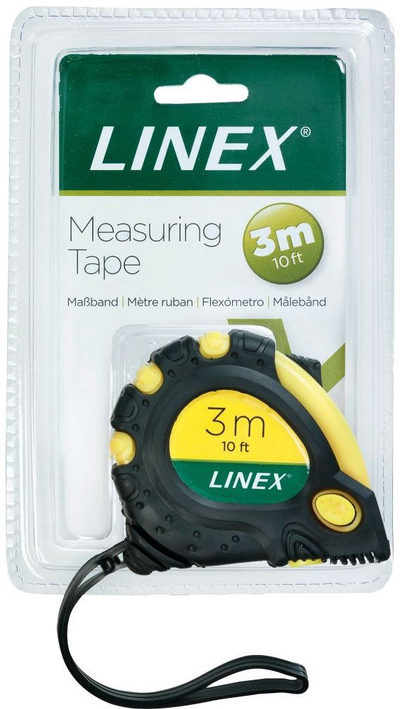 Metër matës Linex Measuring Tape, 3m, trup me kapje antirrëshqitje, e zezë verdhë