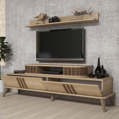 Komoda TV Kalune Design September, dru natyral, dizajn modern, ngjyrë druri e çelët