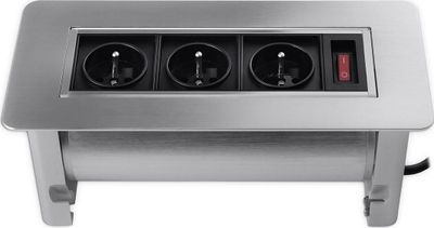 Prizë e integruar tavoline Rotary Lockable, 3x AC, buton ON OFF, inox