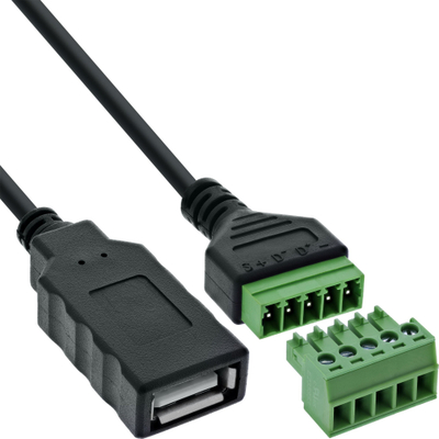 Adapter USB InLine USB A në terminal 5 pin, USB 2.0, kabllo 1 m, i zi