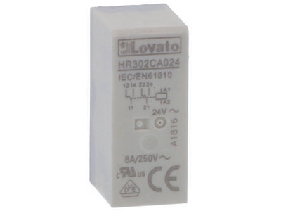 Модуларно реле Ловато HR302CA024, спирала 24V AC, 8A, DPDT, бело