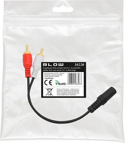 Kabllo audio pa markë 2x RCA në 3.5mm, 20cm, e zezë