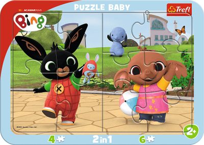 Puzzle me kornizë Trefl Baby Bing Fun, 2 në 1, 4+6 copa, me ngjyra