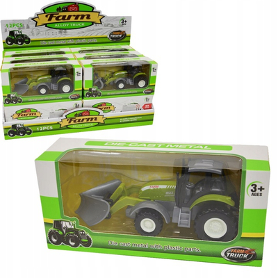 Lodër traktor Farm Truck, metal die cast, me kovë përpara, jeshil gri