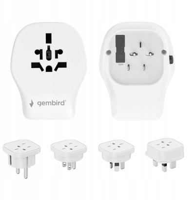 Përshtatës universal udhëtimi Gembird 20W, 3 porta USB, prizë BE SHBA MB AU, i zi